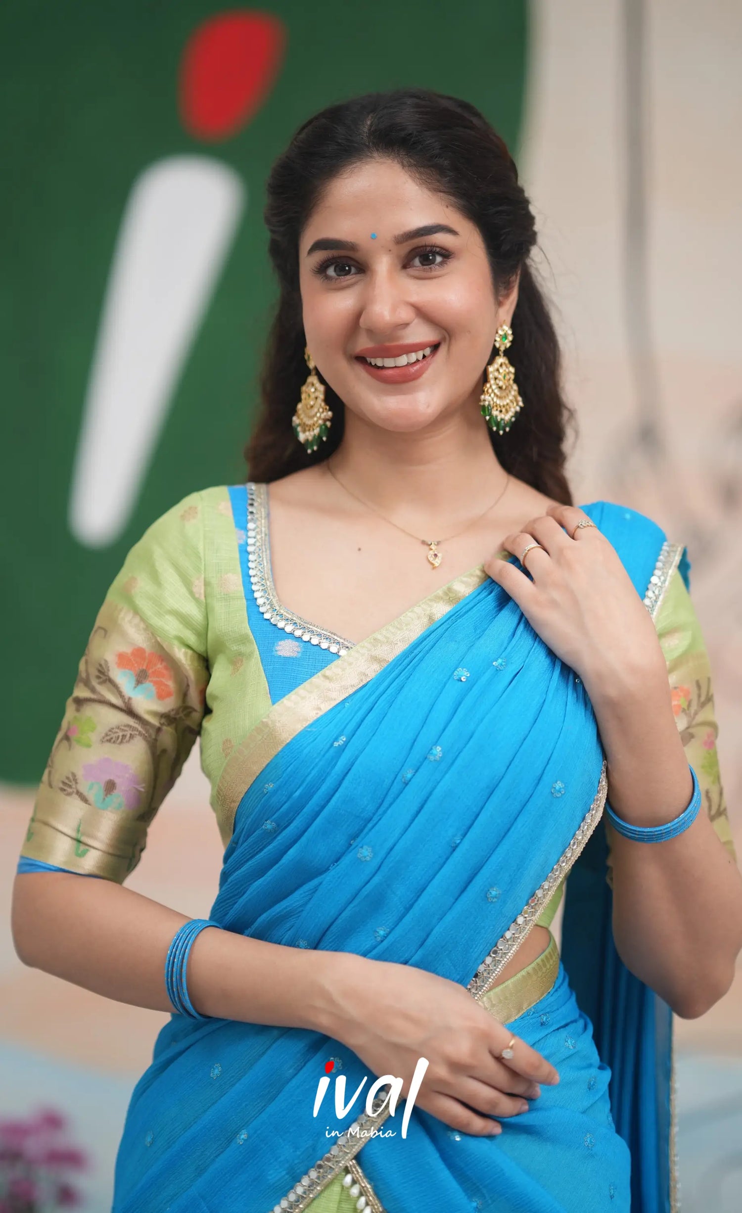 Sayuri Kota Halfsaree - Pastel Green and Sky Blue Half Sarees