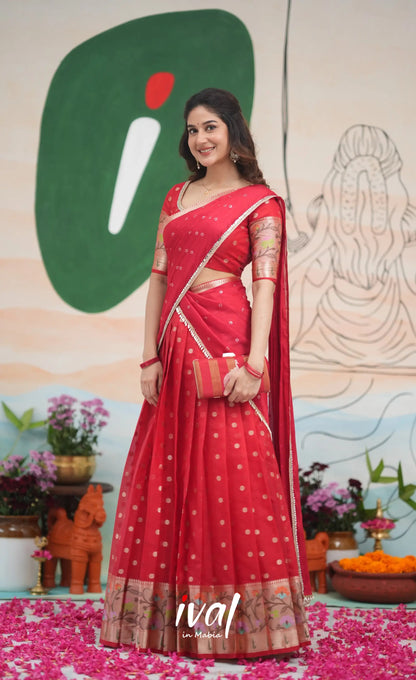 Sayuri Kota Halfsaree - Red Half Sarees