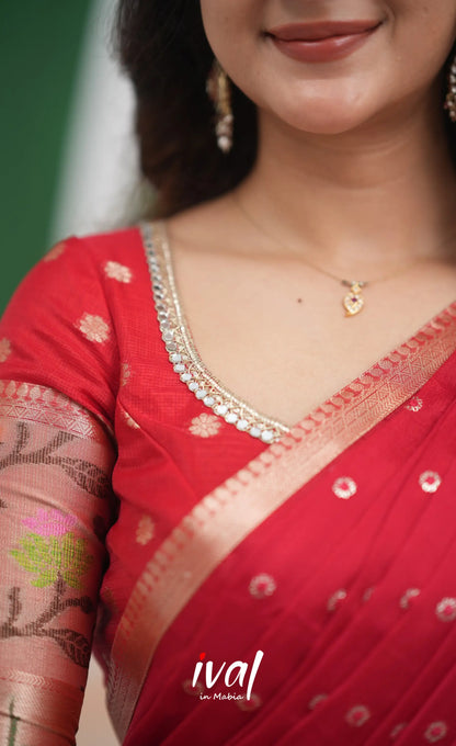 Sayuri Kota Halfsaree - Red Half Sarees