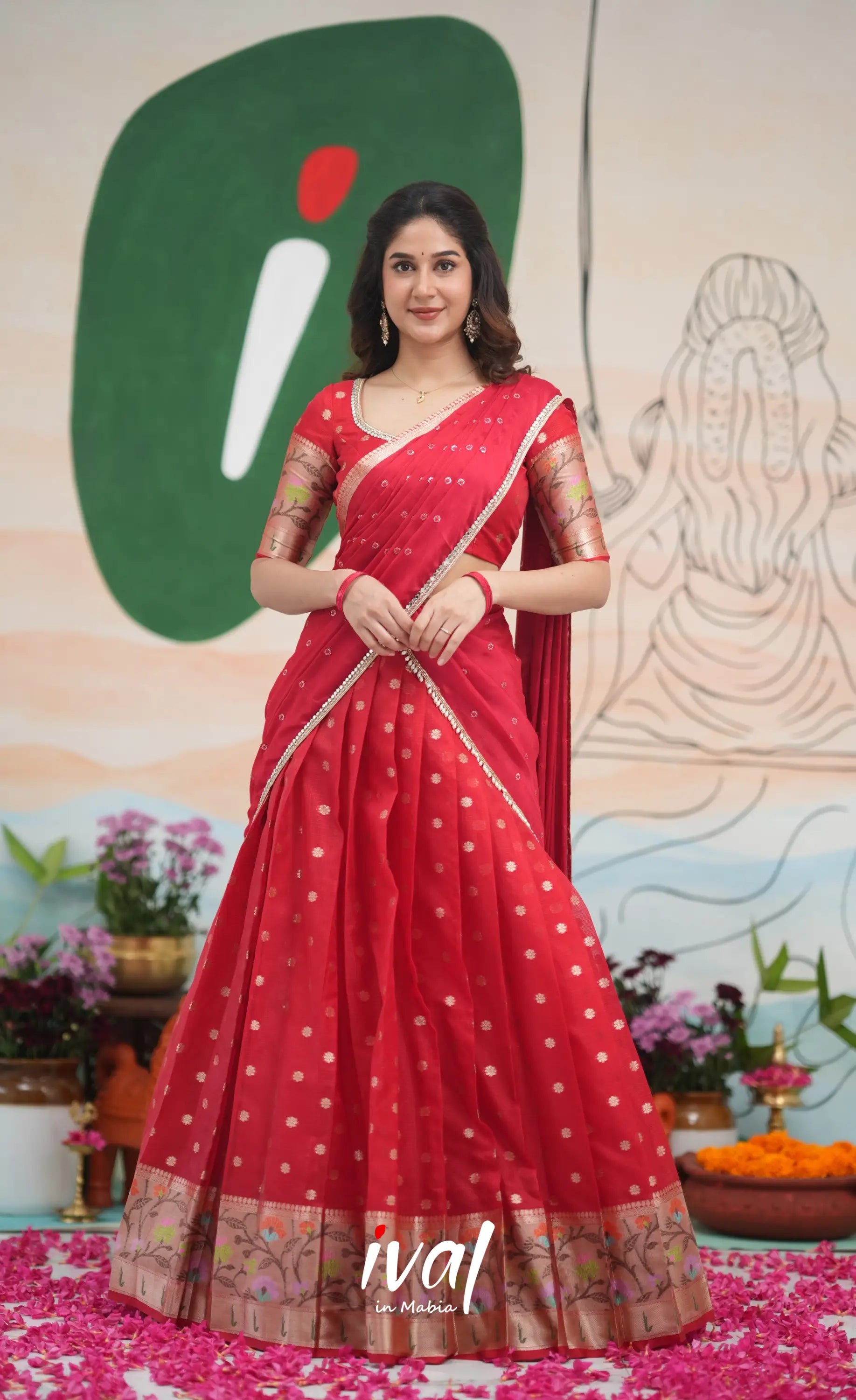 Sayuri Kota Halfsaree - Red Half Sarees
