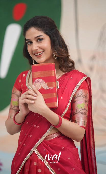 Sayuri Kota Halfsaree - Red Half Sarees