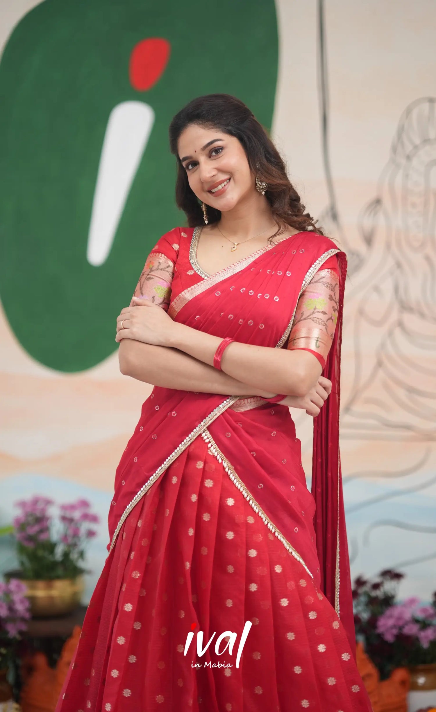 Sayuri Kota Halfsaree - Red Half Sarees