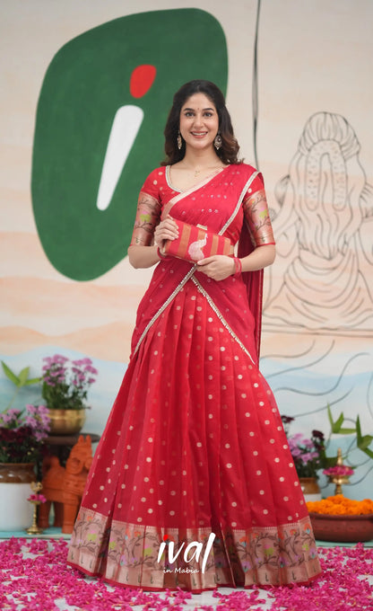 Sayuri Kota Halfsaree - Red Half Sarees