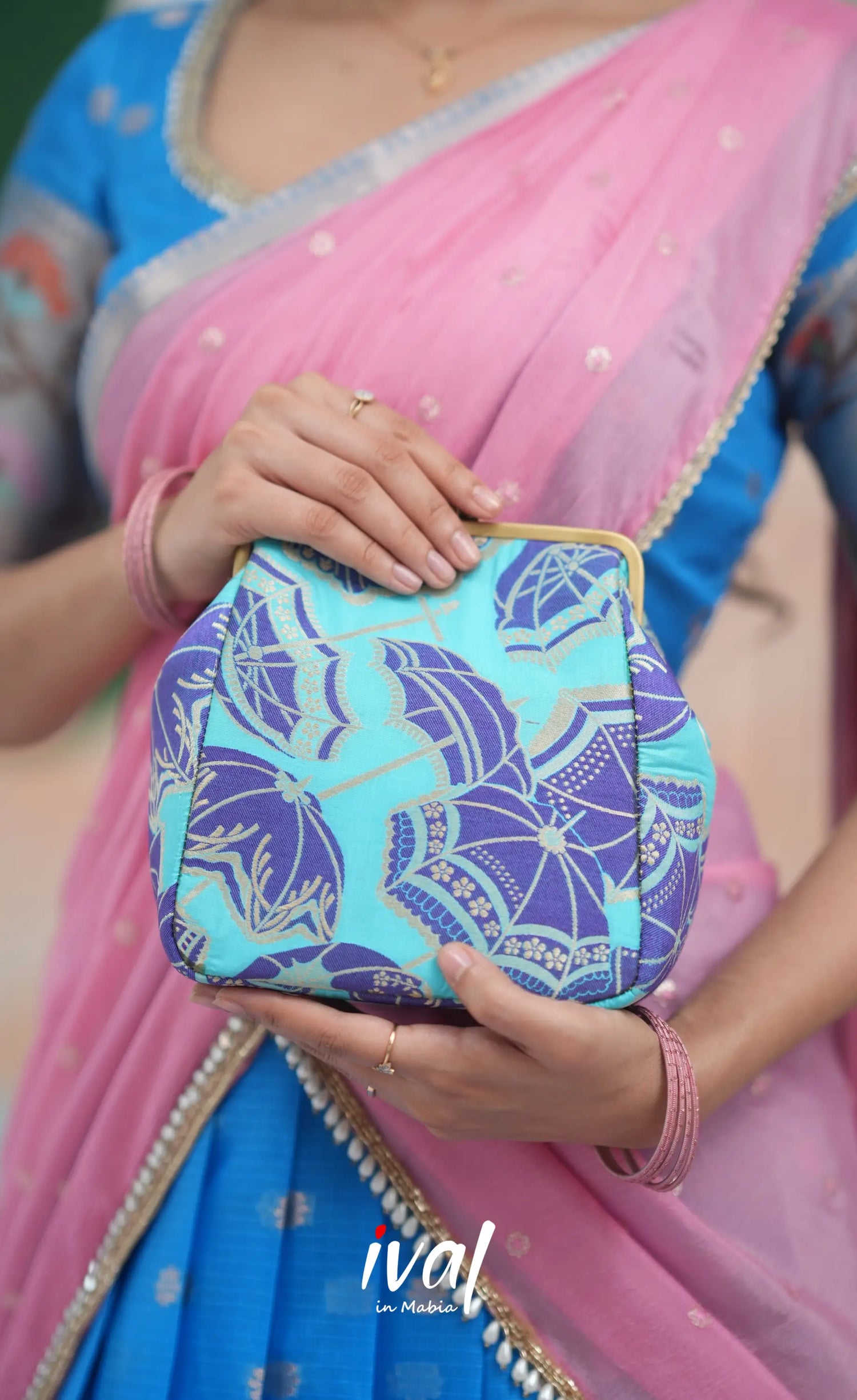 Sayuri Kota Halfsaree - Sky Blue and Baby Pink Half Sarees