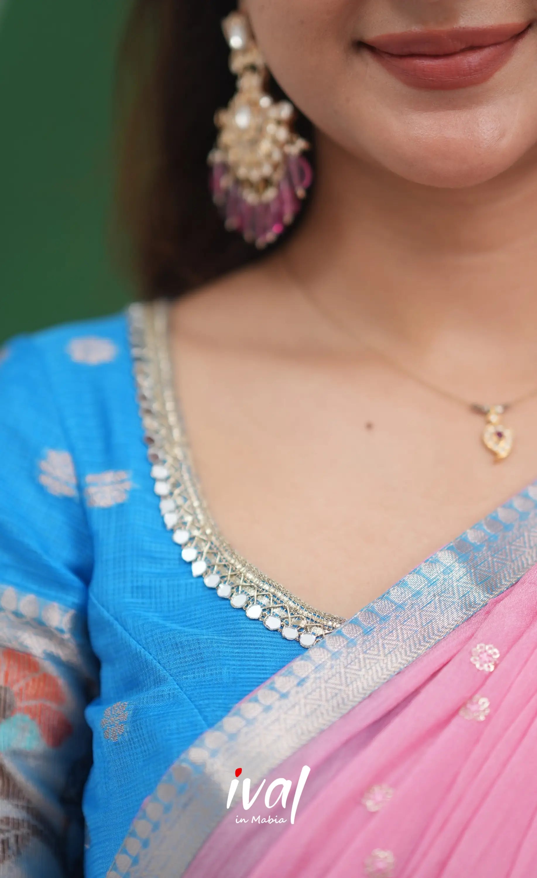 Sayuri Kota Halfsaree - Sky Blue and Baby Pink Half Sarees