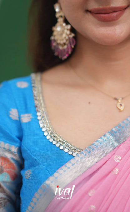 Sayuri Kota Halfsaree - Sky Blue and Baby Pink Half Sarees