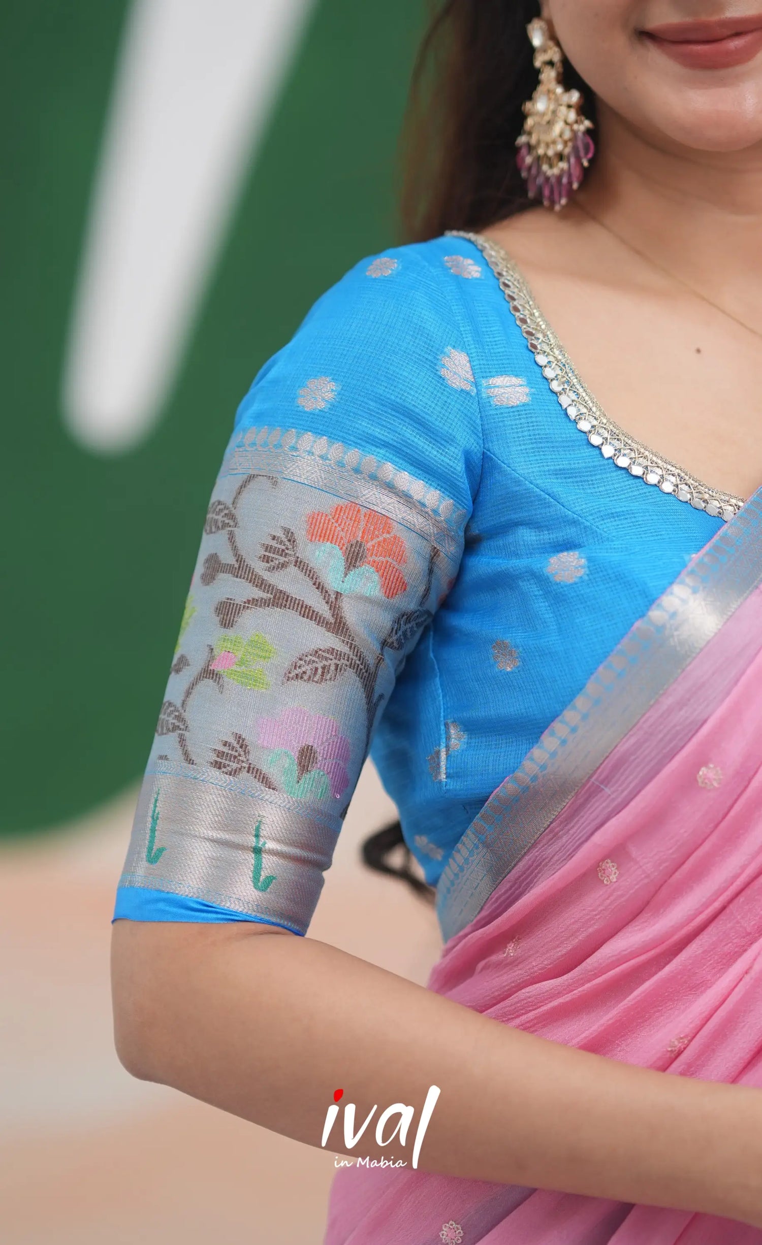 Sayuri Kota Halfsaree - Sky Blue and Baby Pink Half Sarees