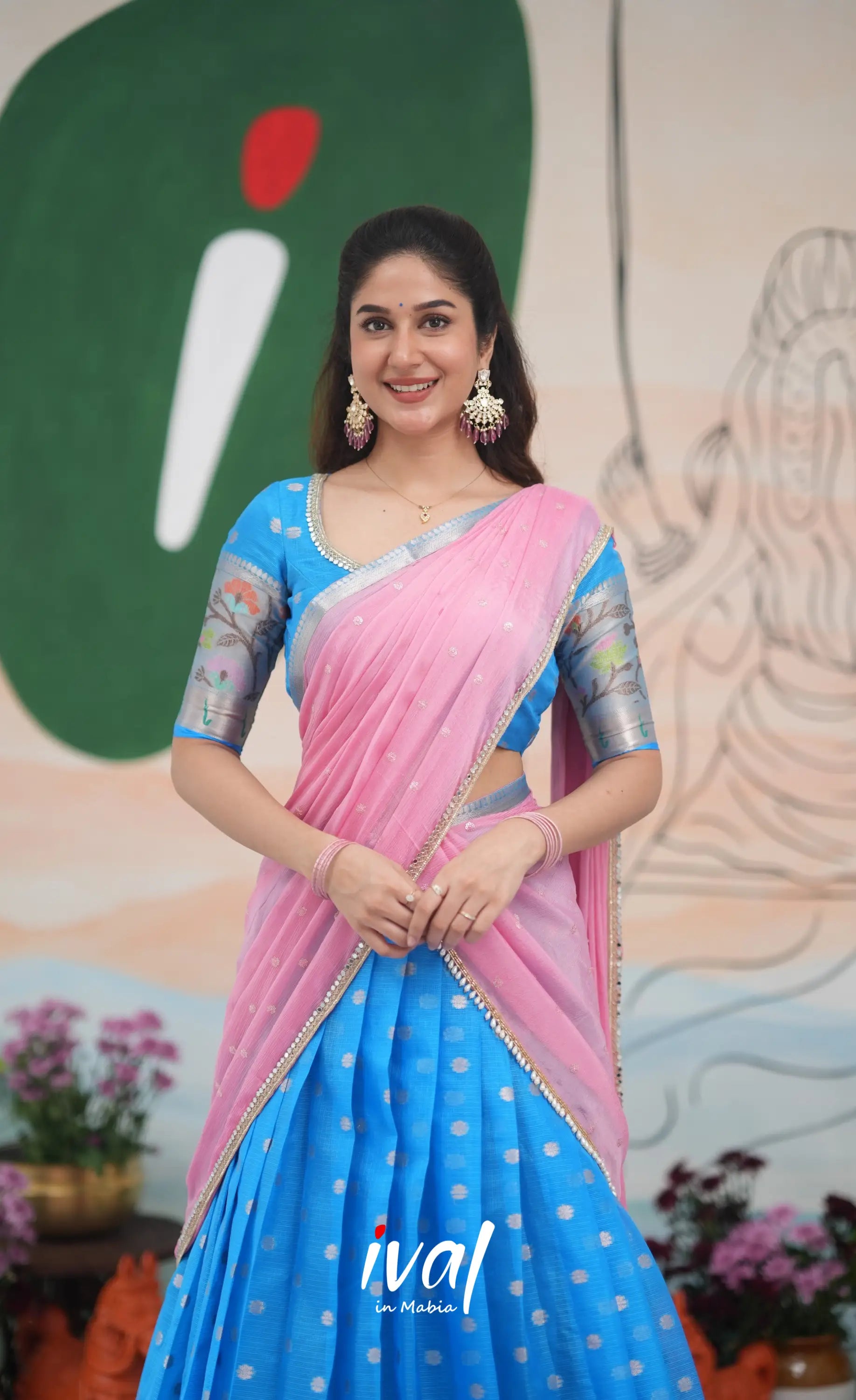 Sayuri Kota Halfsaree - Sky Blue and Baby Pink Half Sarees