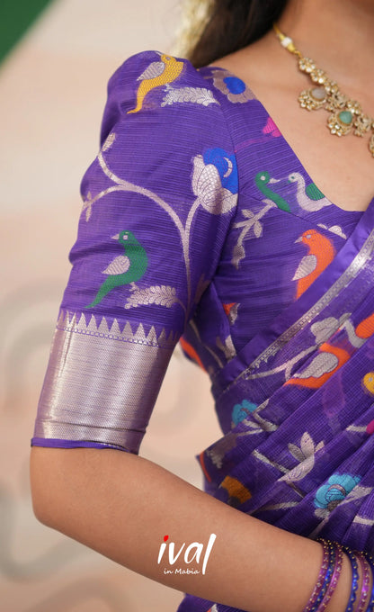 Sayuri Kota Halfsaree - Teal Blue and Purple - Half Sarees