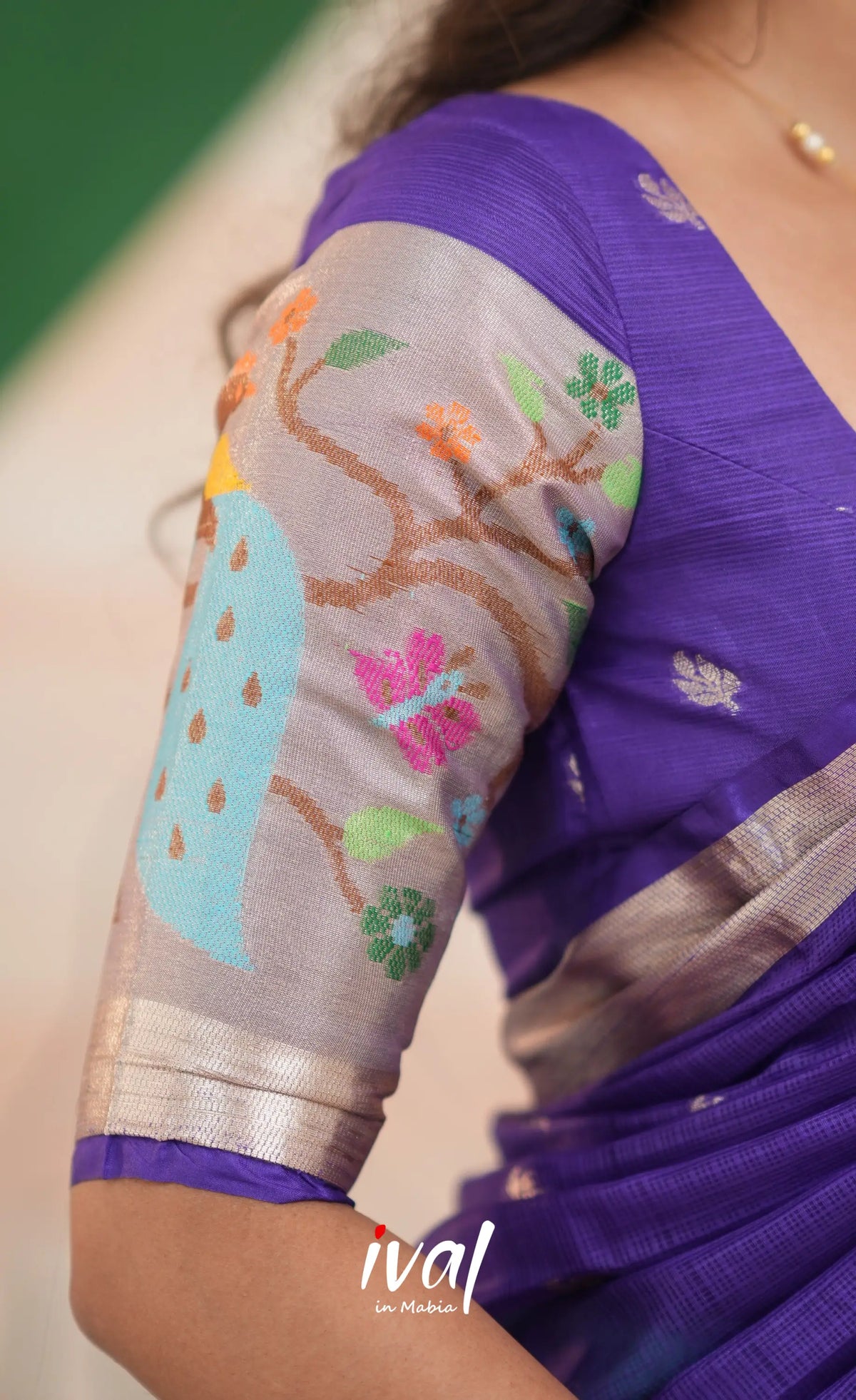 Sayuri Kota Halfsaree - Teal Blue and Purple - Half Sarees