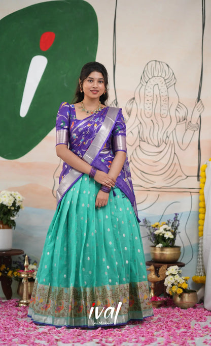 Sayuri Kota Halfsaree - Teal Blue and Purple - Half Sarees