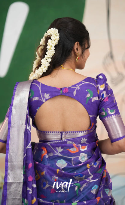Sayuri Kota Halfsaree - Teal Blue and Purple - Half Sarees