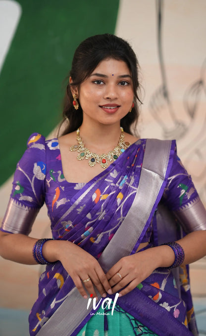 Sayuri Kota Halfsaree - Teal Blue and Purple - Half Sarees