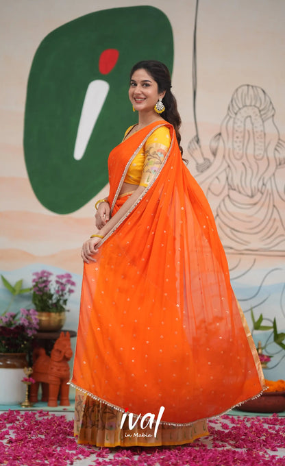 Sayuri Kota Halfsaree - Yellow and Bright Orange Half Sarees