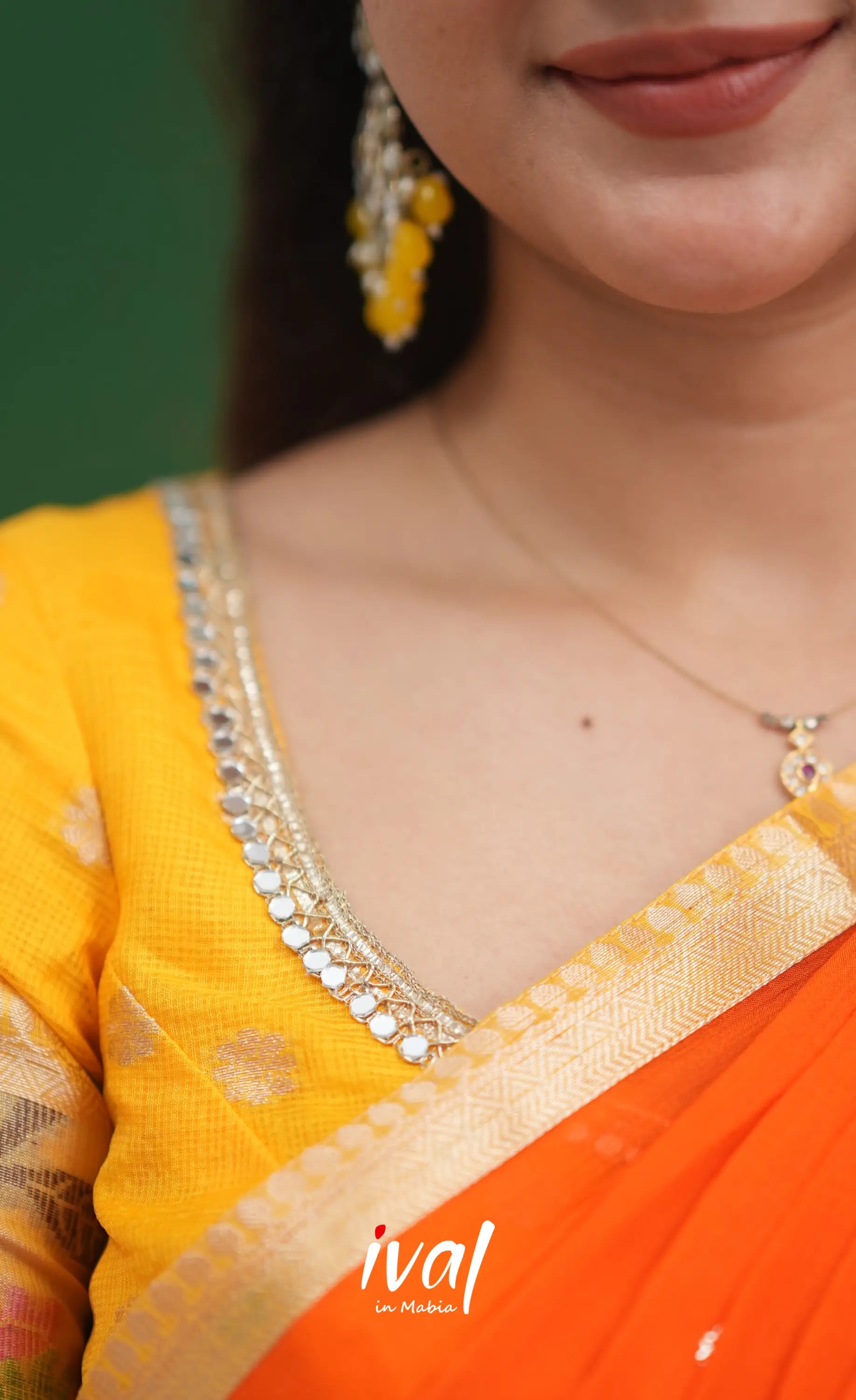 Sayuri Kota Halfsaree - Yellow and Bright Orange Half Sarees
