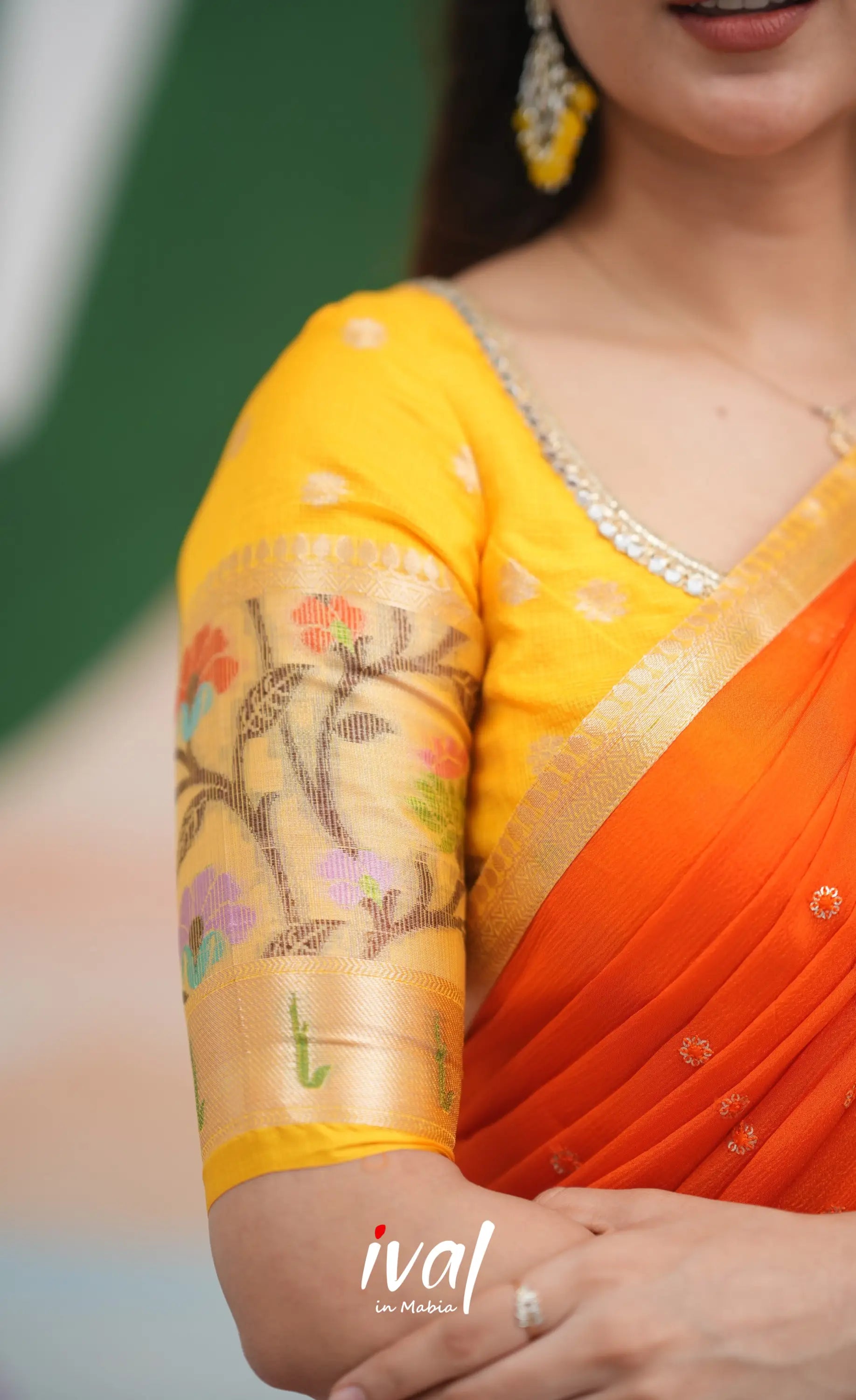 Sayuri Kota Halfsaree - Yellow and Bright Orange Half Sarees