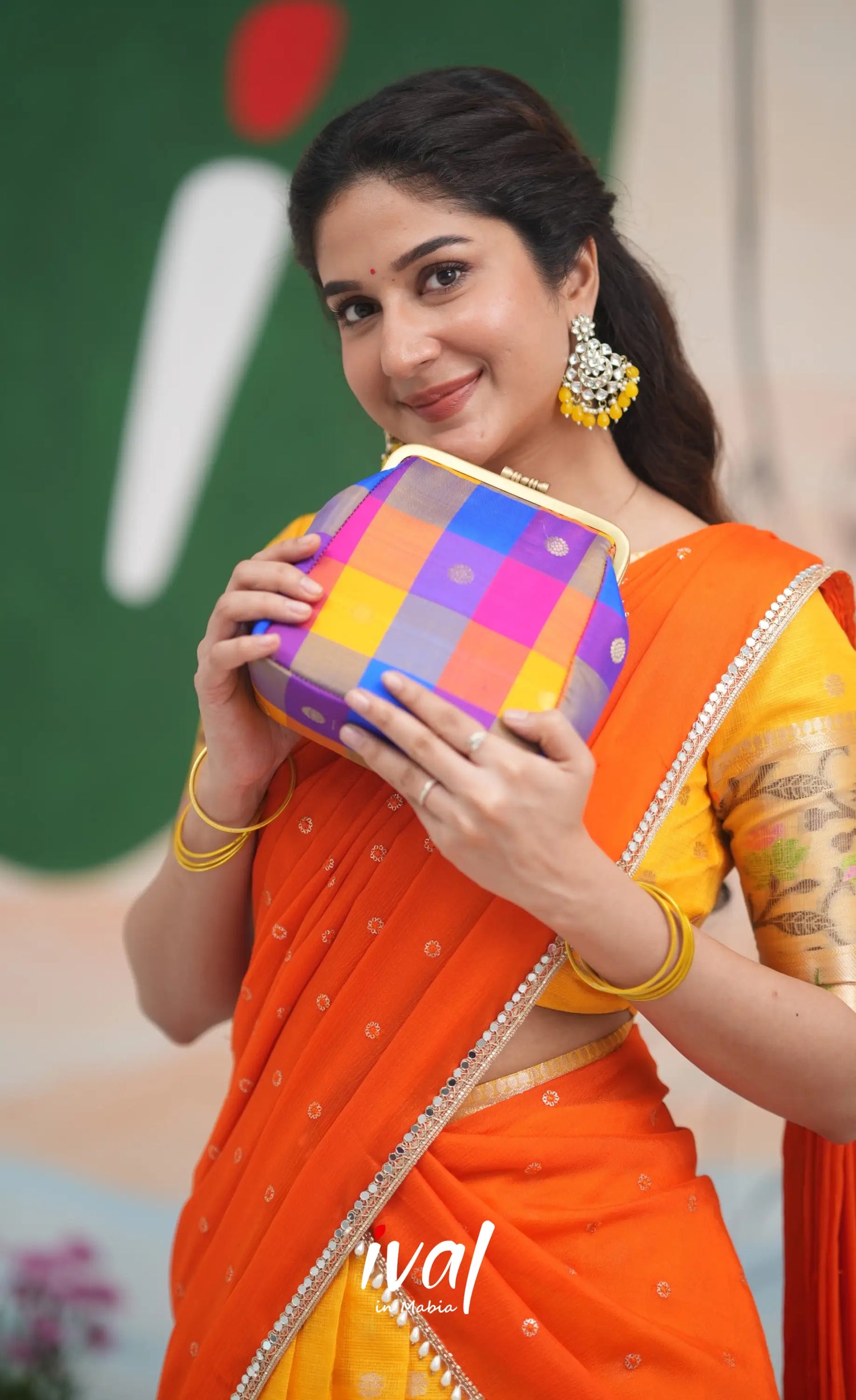 Sayuri Kota Halfsaree - Yellow and Bright Orange Half Sarees