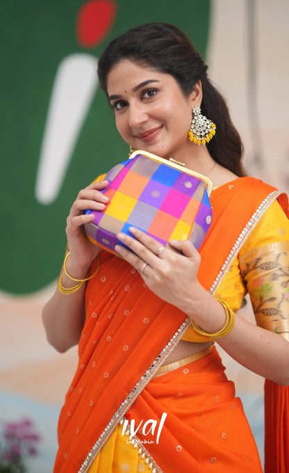 Sayuri Kota Halfsaree - Yellow and Bright Orange Half Sarees