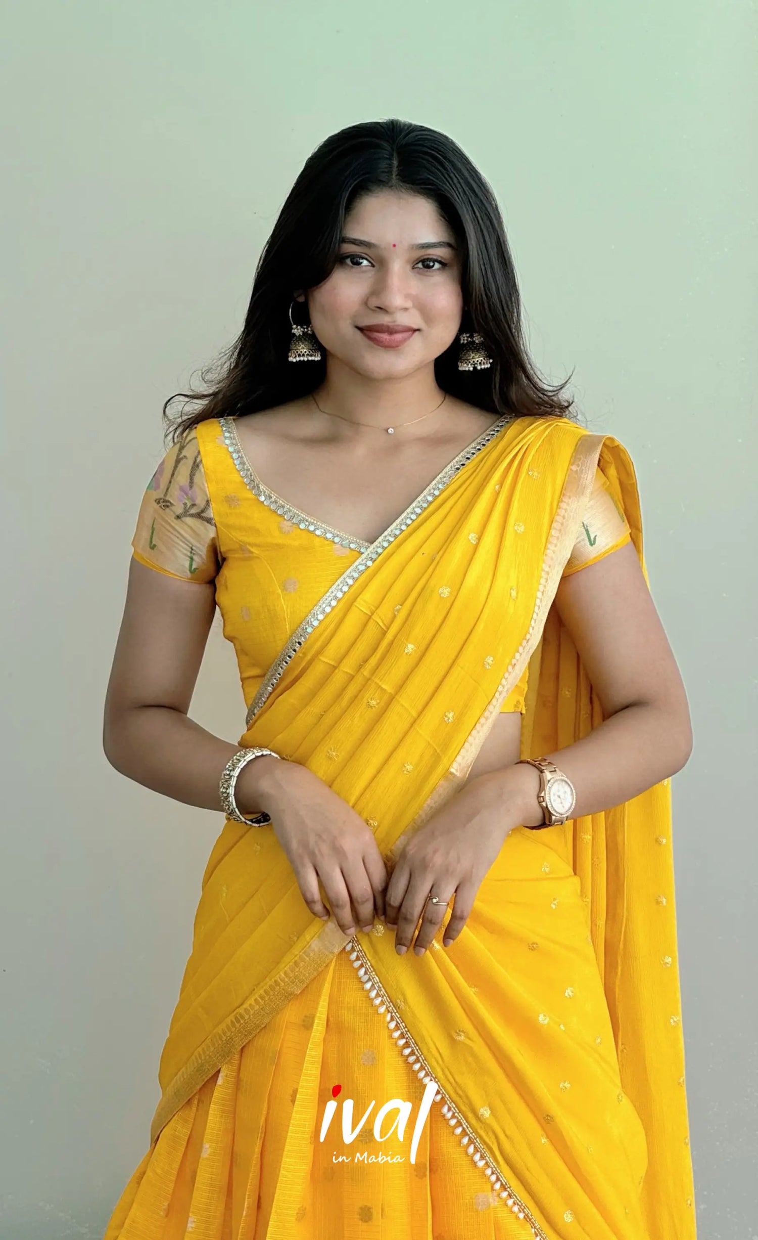 Sayuri Kota Halfsaree - Yellow - Half Sarees