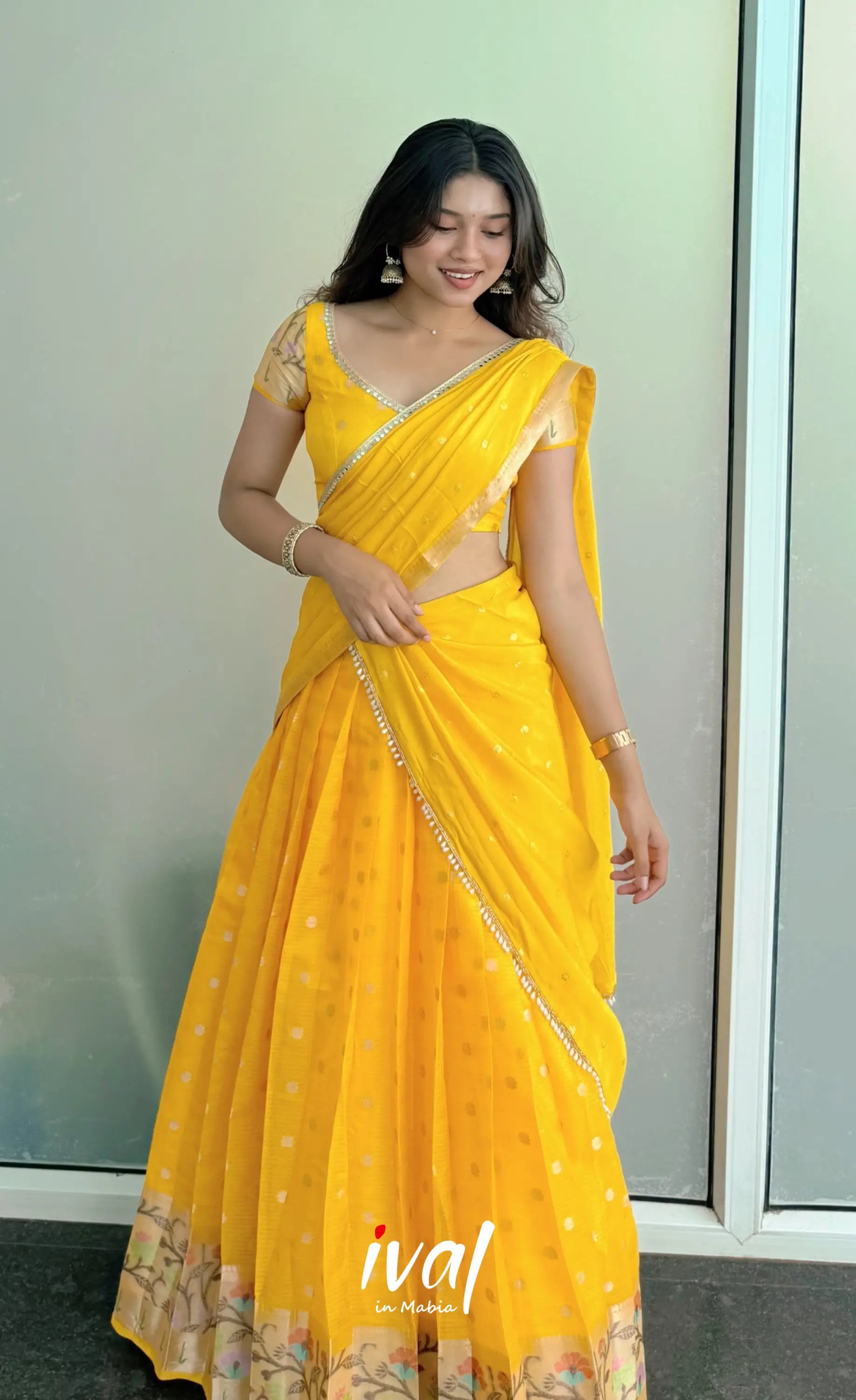 Sayuri Kota Halfsaree - Yellow - Half Sarees