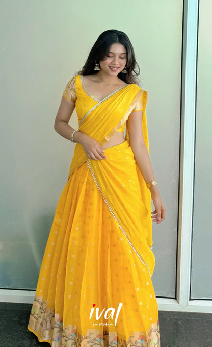Sayuri Kota Halfsaree - Yellow - Half Sarees