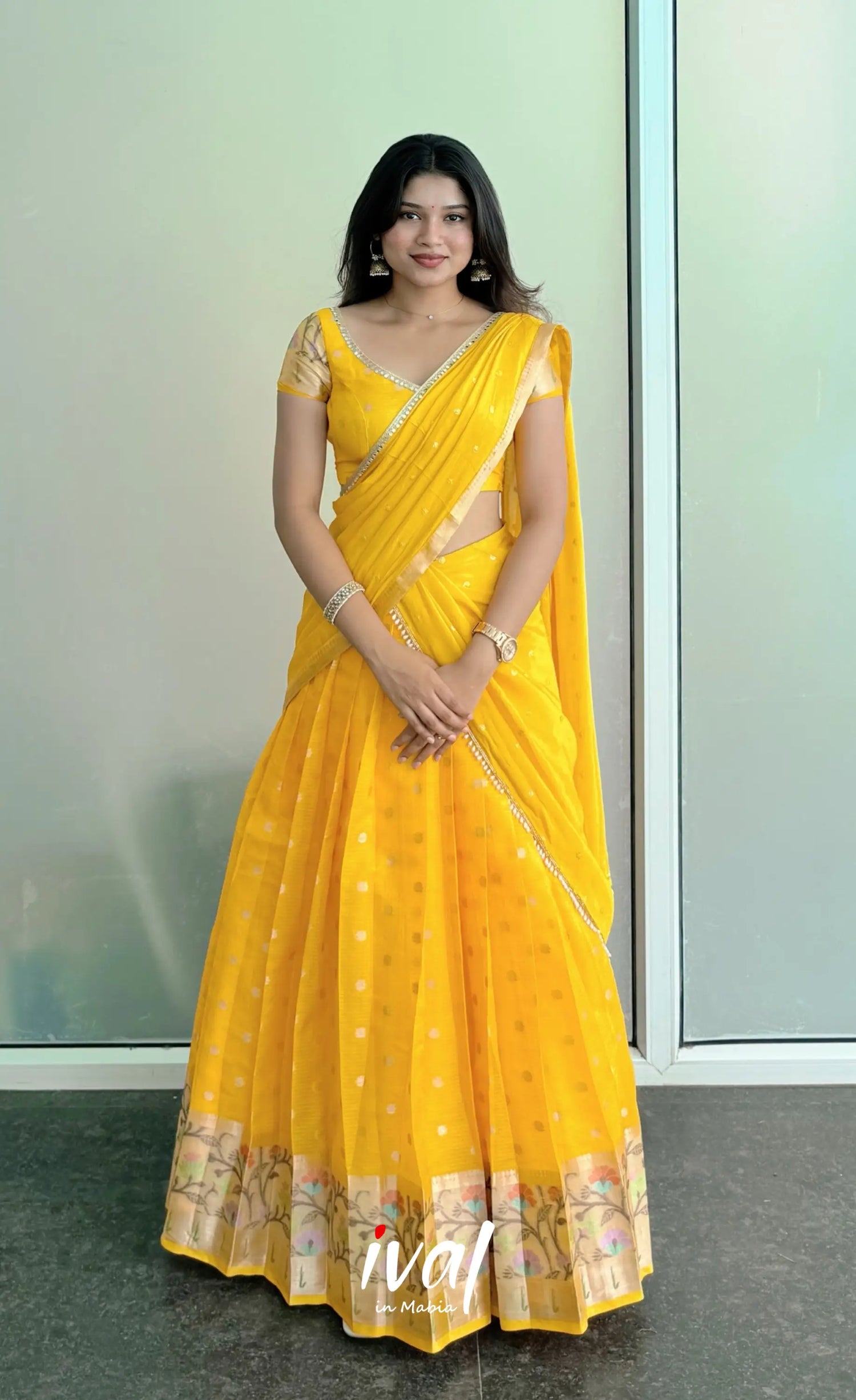 Sayuri Kota Halfsaree - Yellow - Half Sarees