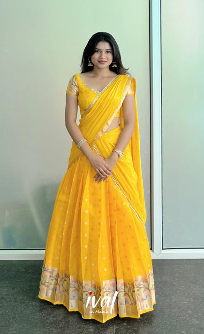 Sayuri Kota Halfsaree - Yellow - Half Sarees