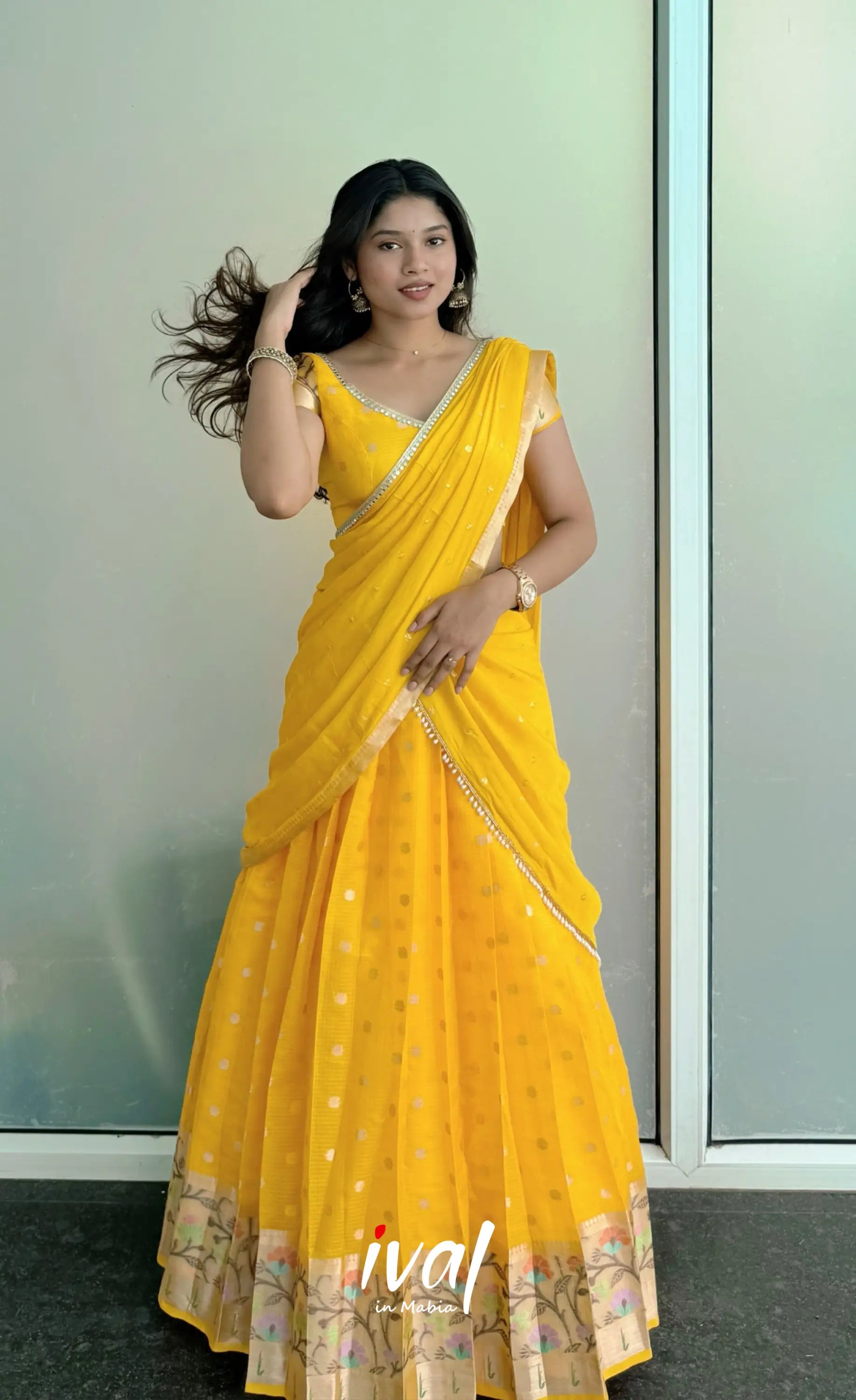 Sayuri Kota Halfsaree - Yellow - Half Sarees