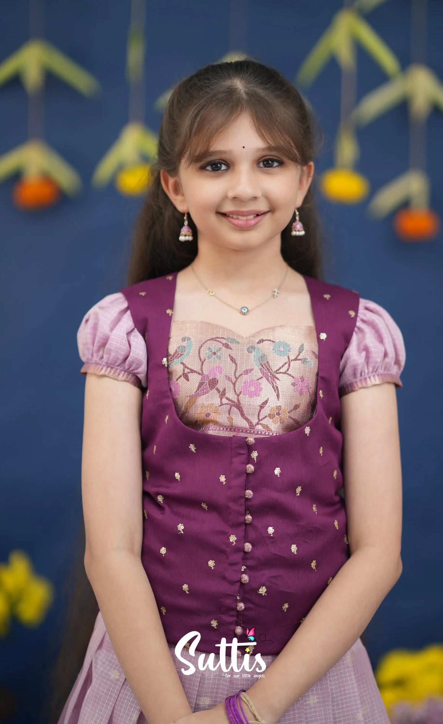 Sayuri Lavender and Purple Paithani Kota Pavadai Sattai Kids-Suttis