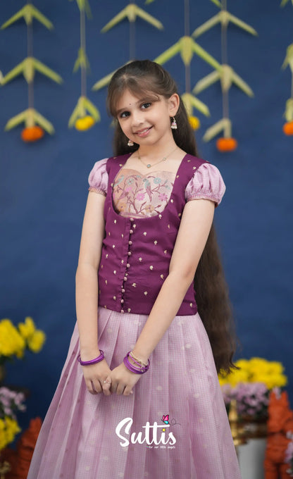 Sayuri Lavender and Purple Paithani Kota Pavadai Sattai Kids-Suttis
