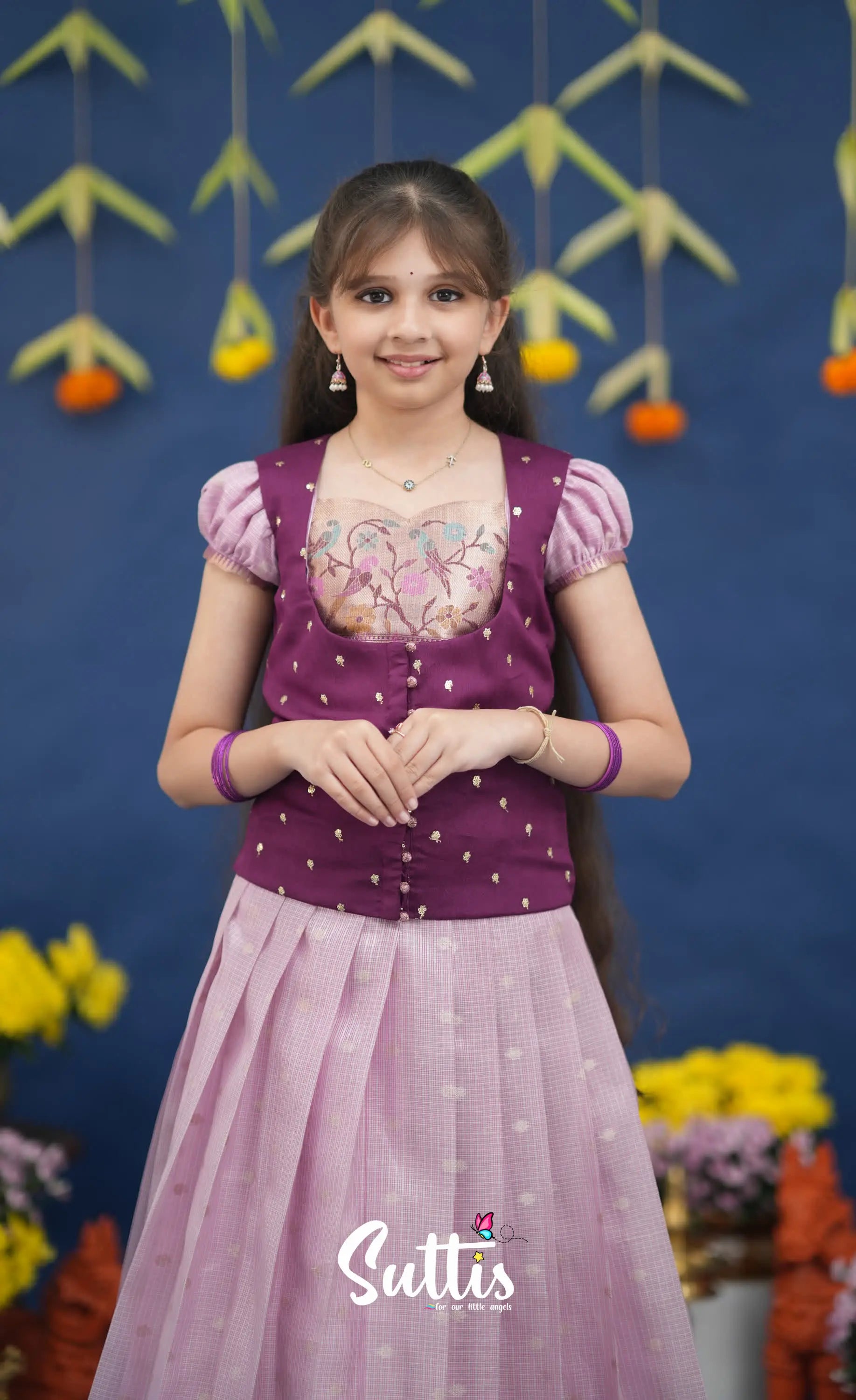 Sayuri Lavender and Purple Paithani Kota Pavadai Sattai Kids-Suttis