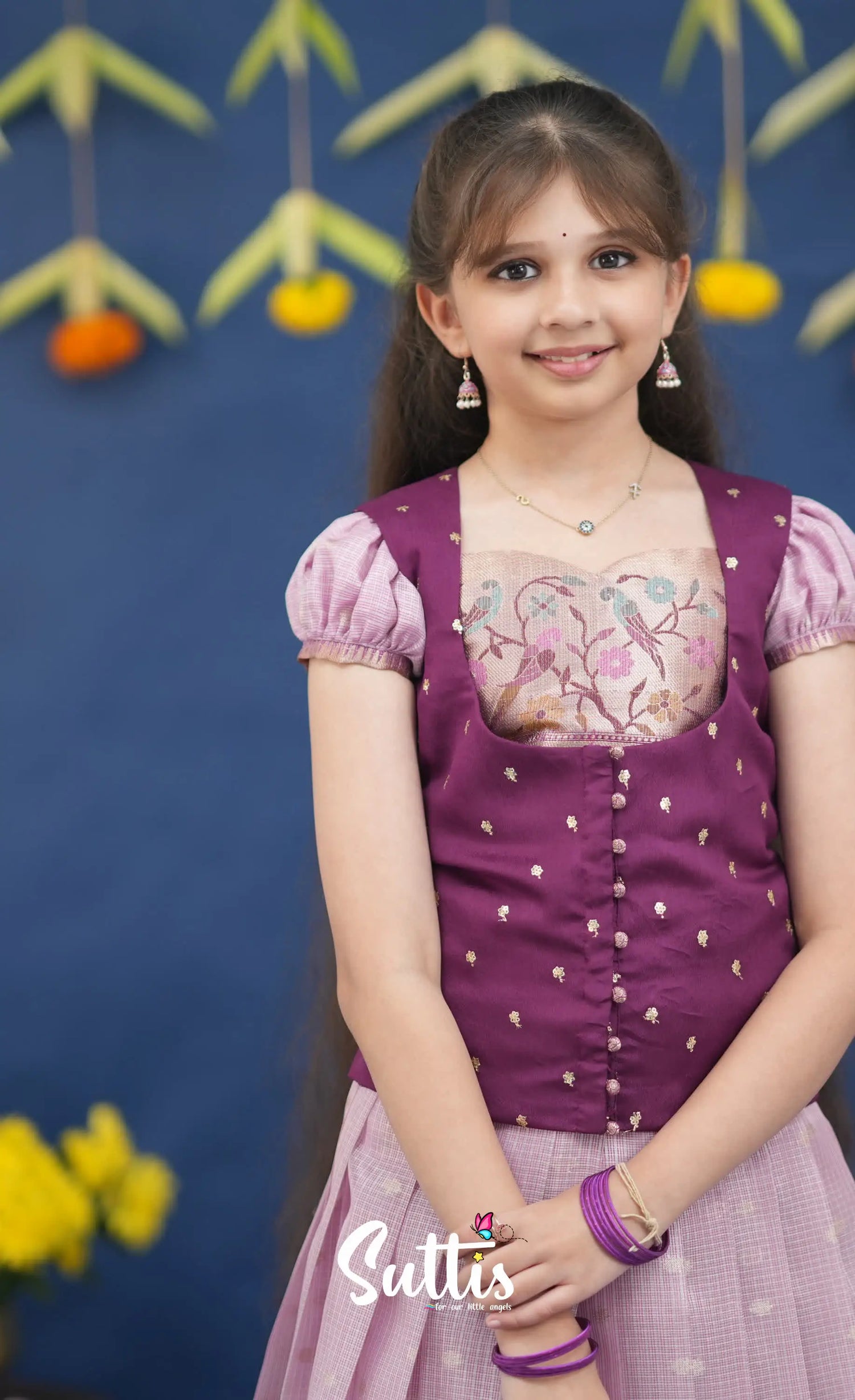 Sayuri Lavender and Purple Paithani Kota Pavadai Sattai Kids-Suttis