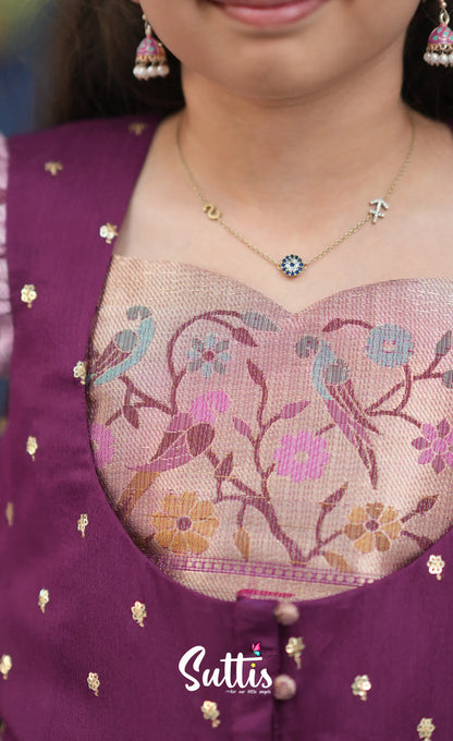 Sayuri Lavender and Purple Paithani Kota Pavadai Sattai Kids-Suttis