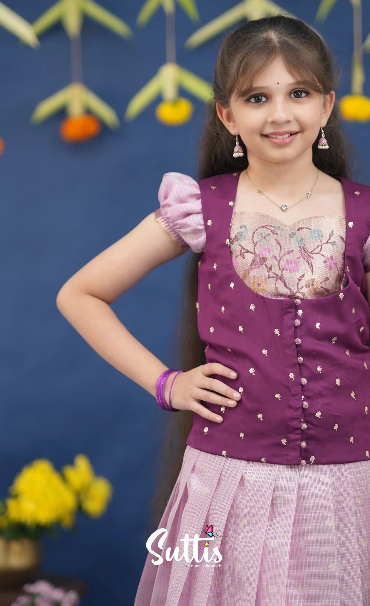 Sayuri Lavender and Purple Paithani Kota Pavadai Sattai Kids-Suttis