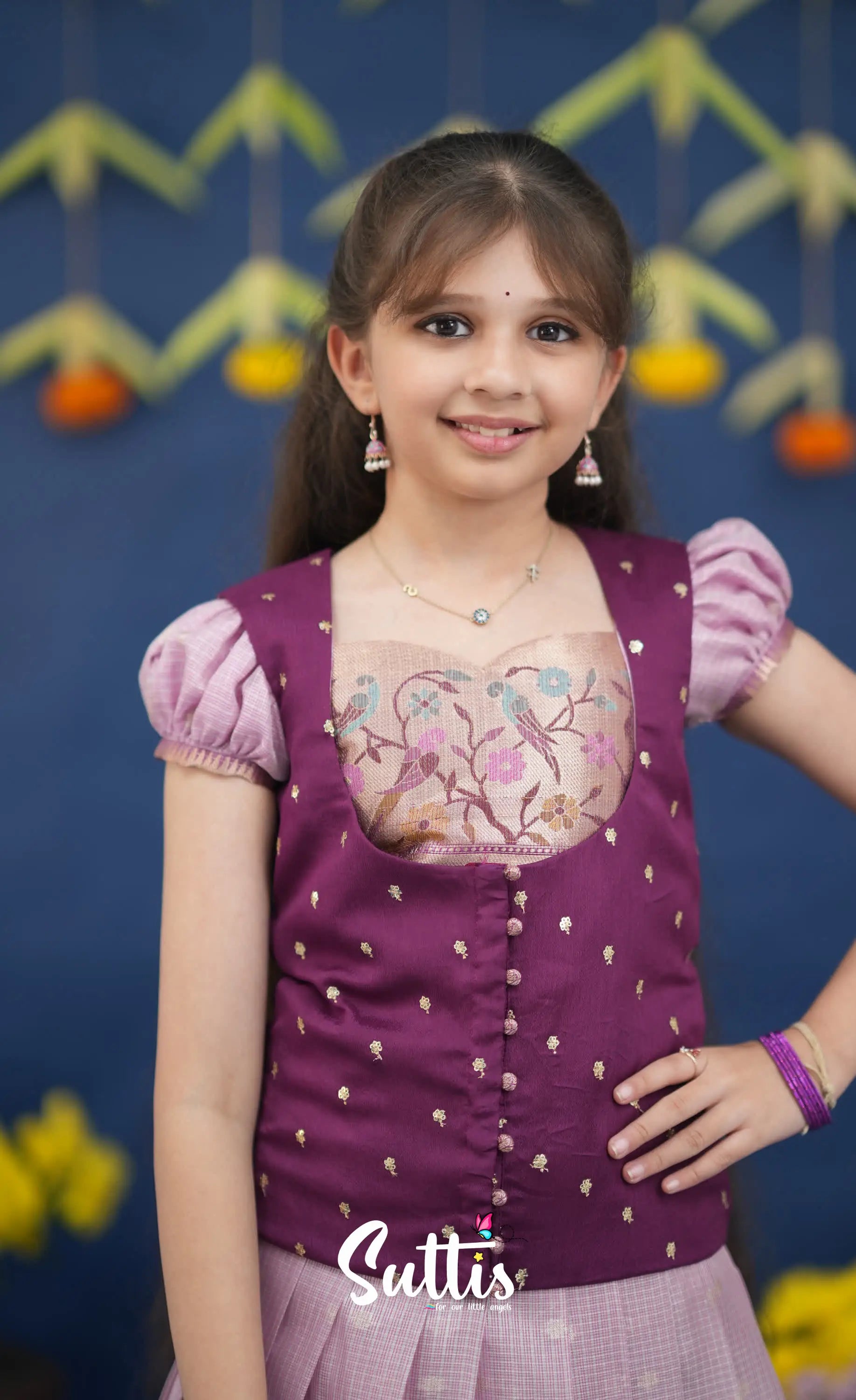 Sayuri Lavender and Purple Paithani Kota Pavadai Sattai Kids-Suttis