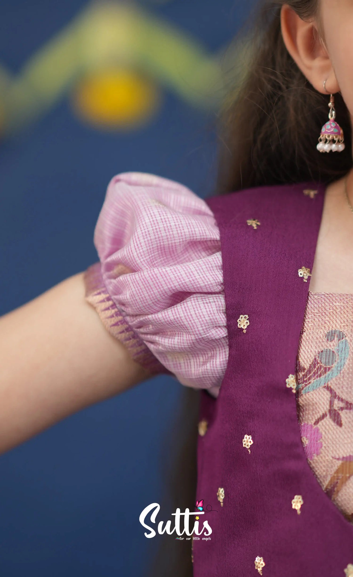 Sayuri Lavender and Purple Paithani Kota Pavadai Sattai Kids-Suttis