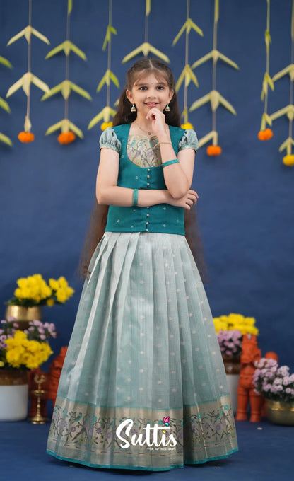 Sayuri Light Teal and dark Turquoise Kota Pavadai Sattai Kids-Suttis