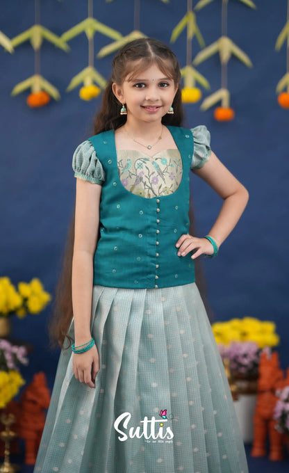 Sayuri Light Teal and dark Turquoise Kota Pavadai Sattai Kids-Suttis