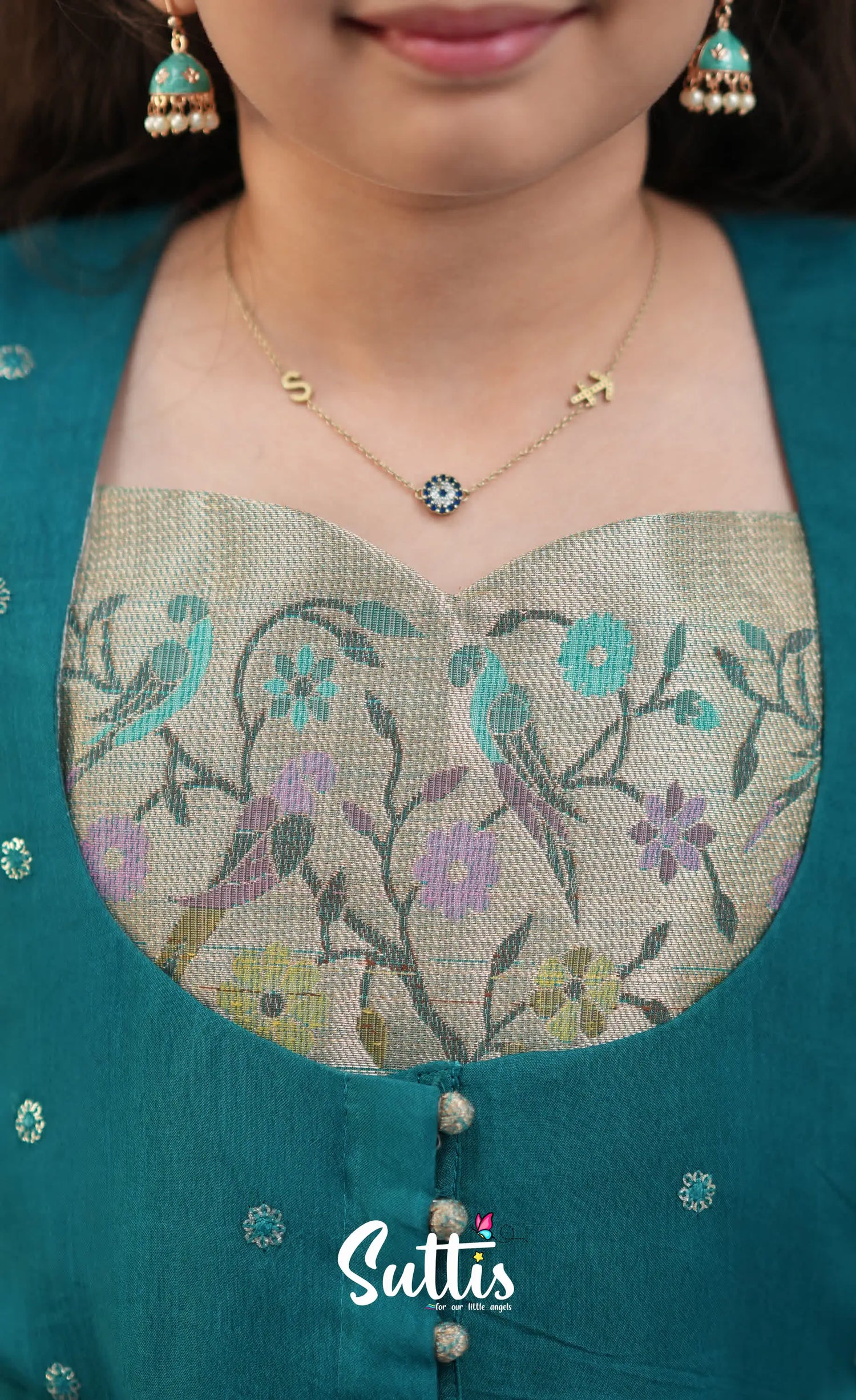 Sayuri Light Teal and dark Turquoise Kota Pavadai Sattai Kids-Suttis