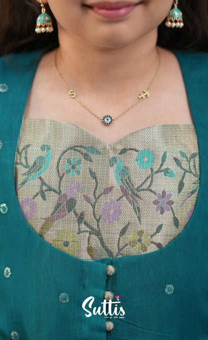 Sayuri Light Teal and dark Turquoise Kota Pavadai Sattai Kids-Suttis