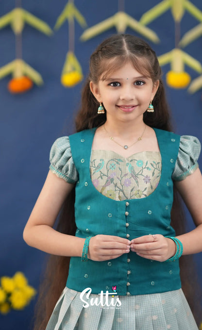 Sayuri Light Teal and dark Turquoise Kota Pavadai Sattai Kids-Suttis