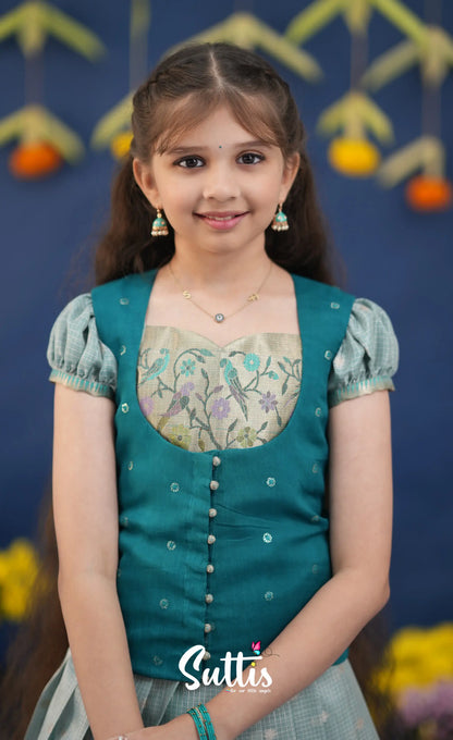 Sayuri Light Teal and dark Turquoise Kota Pavadai Sattai Kids-Suttis