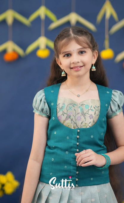 Sayuri Light Teal and dark Turquoise Kota Pavadai Sattai Kids-Suttis