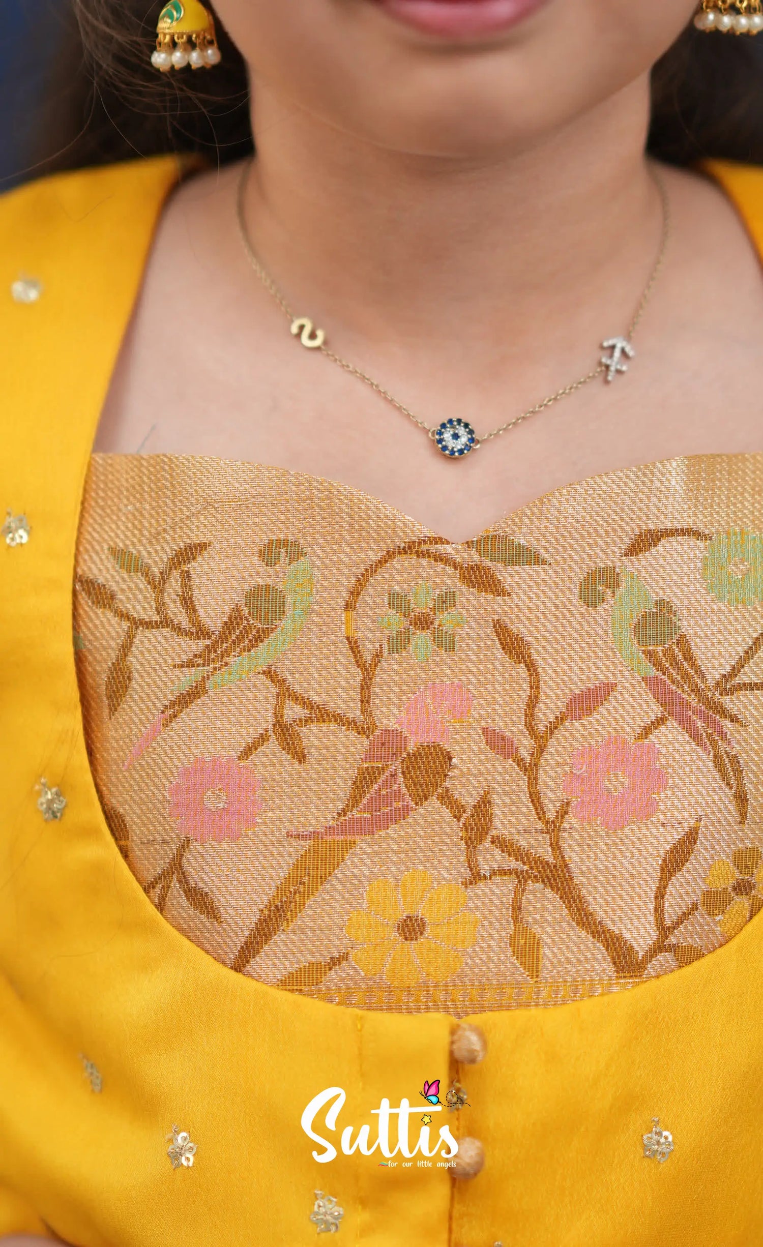 Sayuri Light Yellow and Yellow Paithani Kota Pavadai Sattai Kids-Suttis