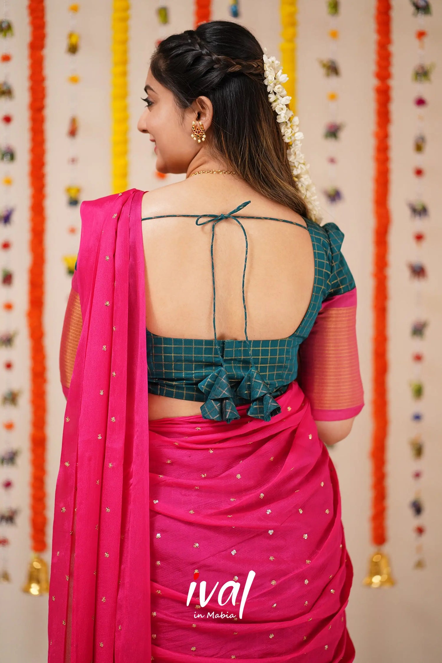 Sayuri - Peacock Green And Pink Silk Cotton Halfsaree Half Sarees