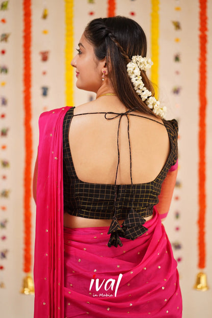 Sayuri - Pink And Black Silk Cotton Halfsaree Half Sarees