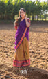 Sayuri Silk Cotton Half Saree - Light Brown And Purple Sarees