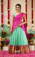 Sayuri Silk Cotton Halfsaree - Light Teal Green and magenta Pink Half Sarees