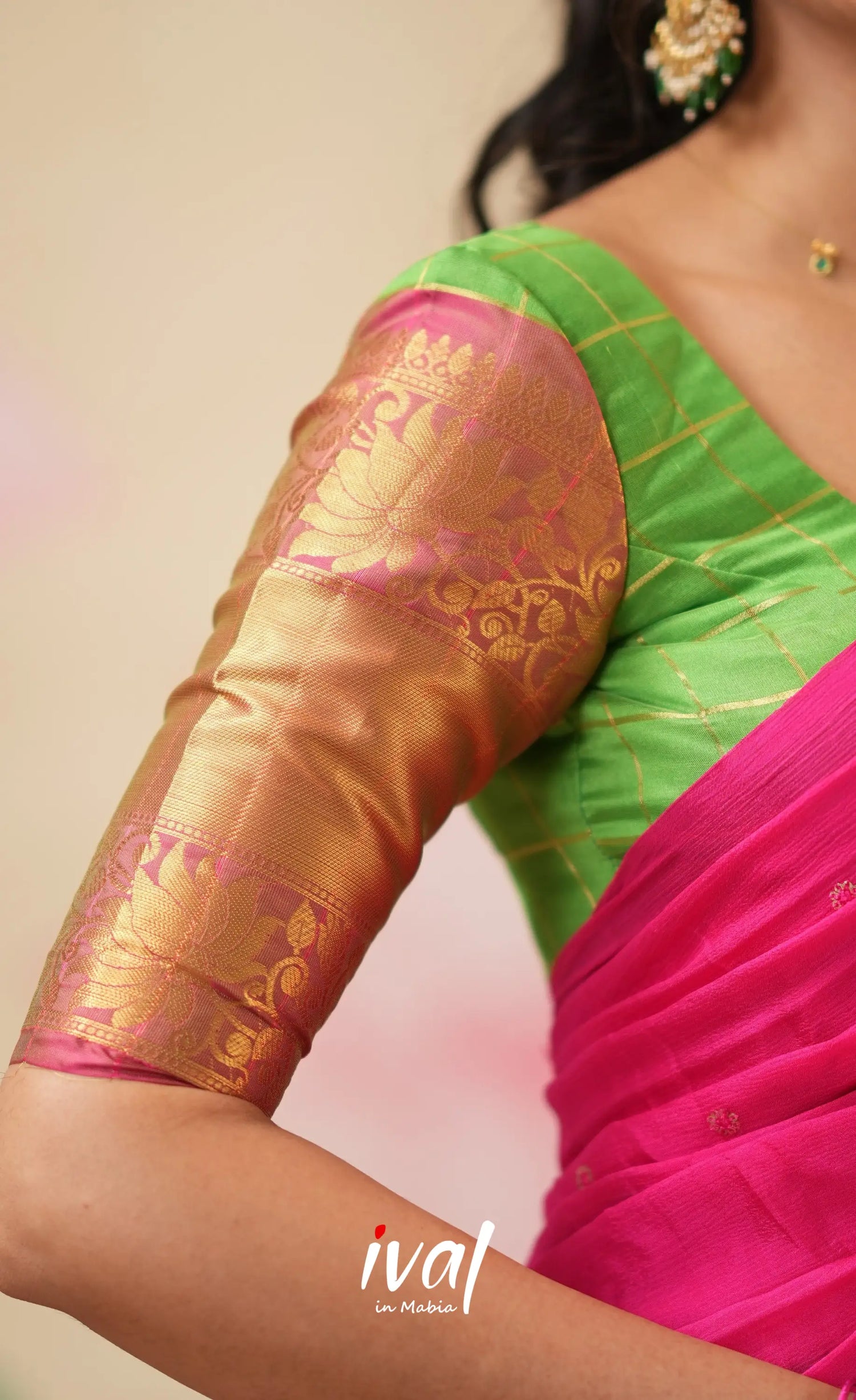 Sayuri Silk Cotton Halfsaree - Parrot Green and Bright Pink Half Sarees