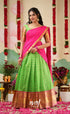 Sayuri Silk Cotton Halfsaree - Parrot Green and Bright Pink Half Sarees